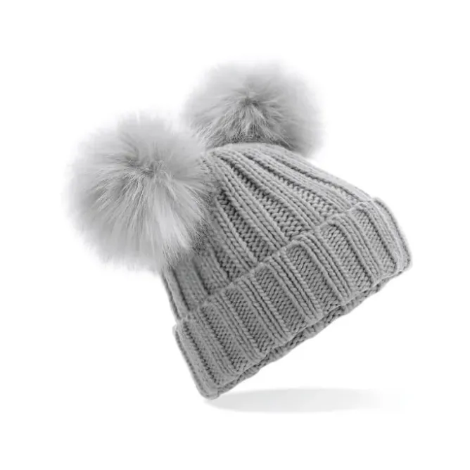 Cappello Faux Fur Double Pop Pom Beanie Beechfield - B414