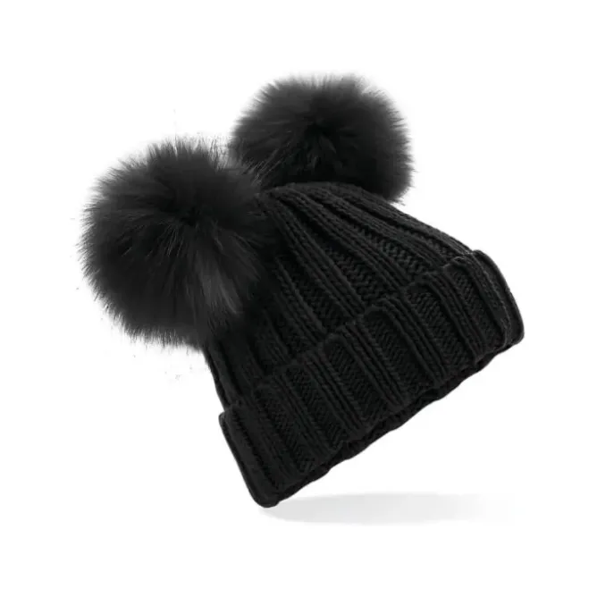 Cappello Faux Fur Double Pop Pom Beanie Beechfield - B414