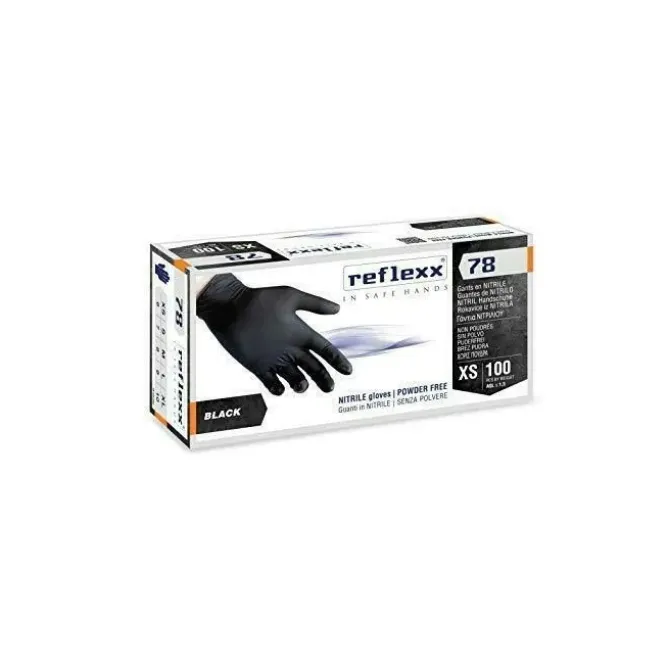 Guanti in Nitrile colore nero Black Reflexx 78 senza polvere - 100 Pezzi