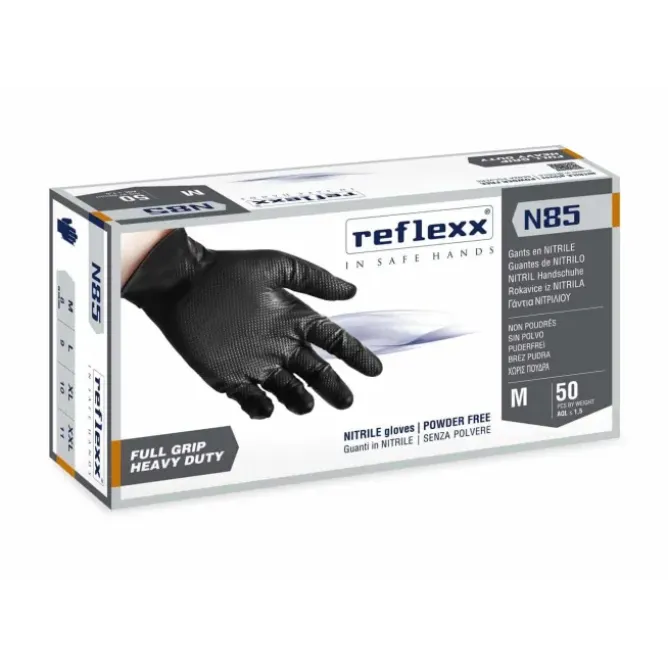 Guanti in nitrile Reflexx N85 colore nero per meccanici