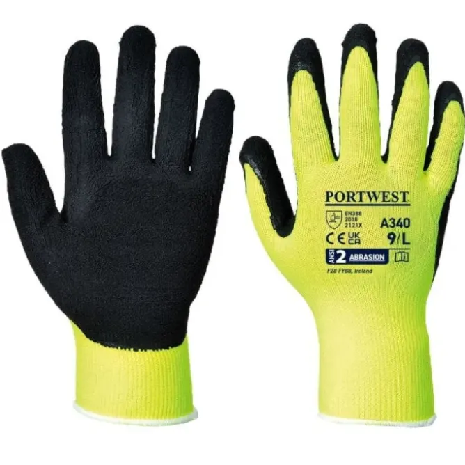 12 Paia - Guanti da Lavoro Grip Hi-Vis - Lattice - A340 Portwest