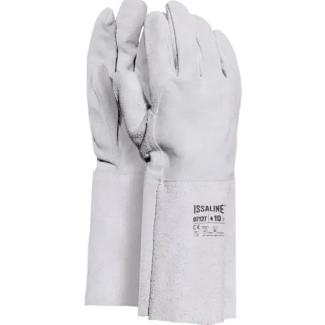 12 Paia - Guanti da lavoro in Pelle Crosta di Bovino Manichetta cm 15 - Issa Line 07127
