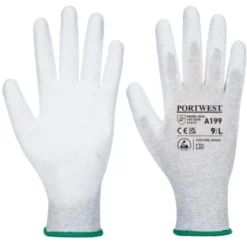 12 Paia - Guanti da Lavoro Palmo PU Antistatici - A199 Portwest