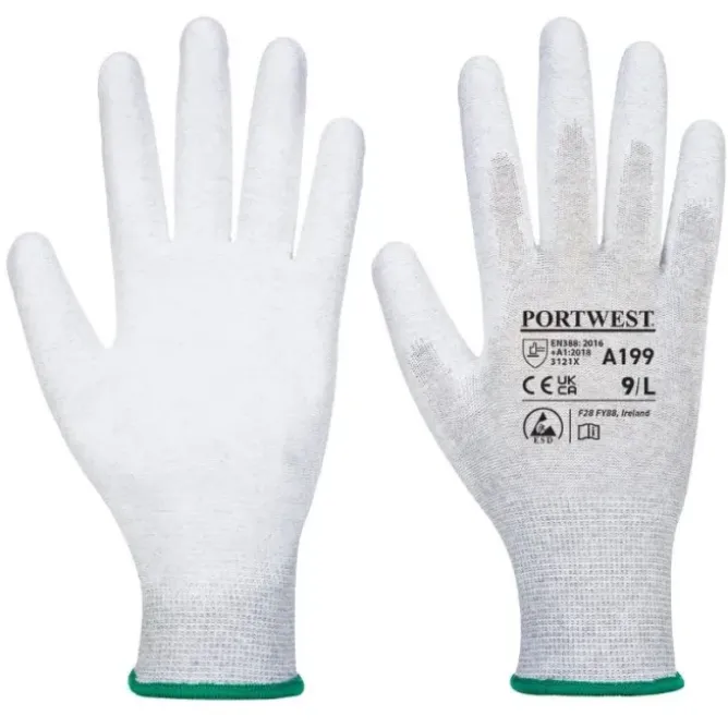 12 Paia - Guanti da Lavoro Palmo PU Antistatici - A199 Portwest