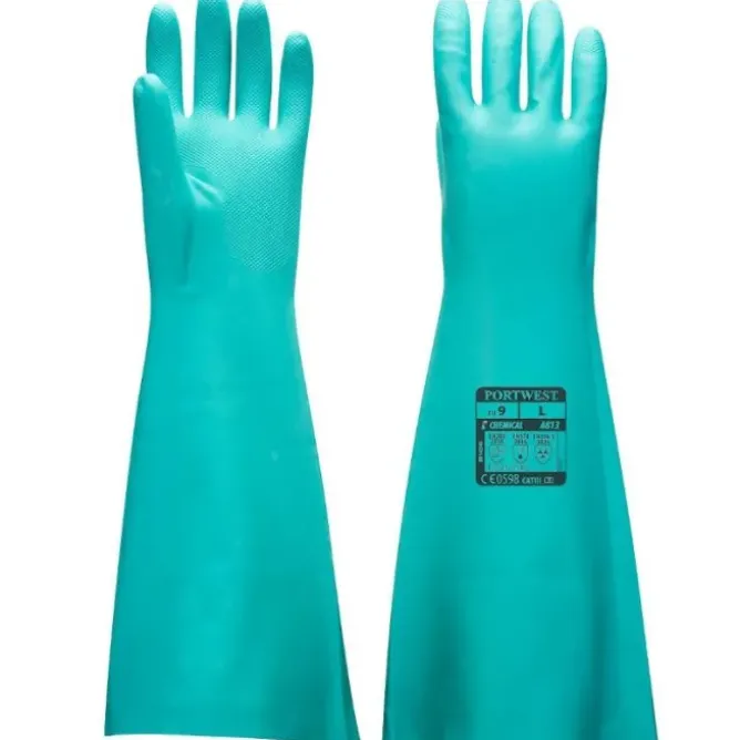 12 Paia - Guanti da Lavoro Protezione in Nitrile Lunghezza Extra - A813 Portwest