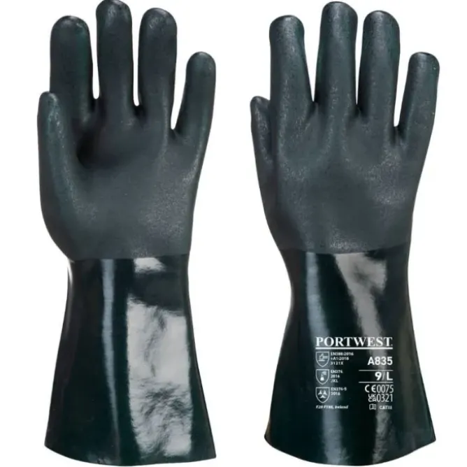 12 Paia - Guanti da Lavoro PVC a Doppia Armatura 35cm - A835 Portwest