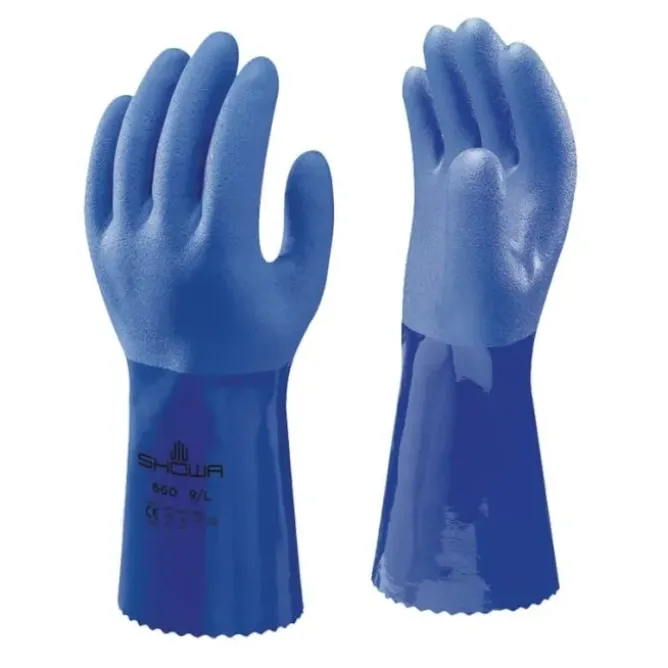 10 Paia - Guanti Showa 660 in PVC contro i rischi chimici con supporto in cotone sh660