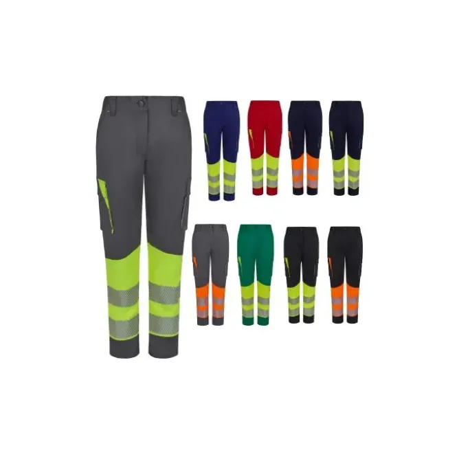Pantaloni da Lavoro Velilla Alta Visibilità Multitasche Stretch Bicolore 303032SW Donna