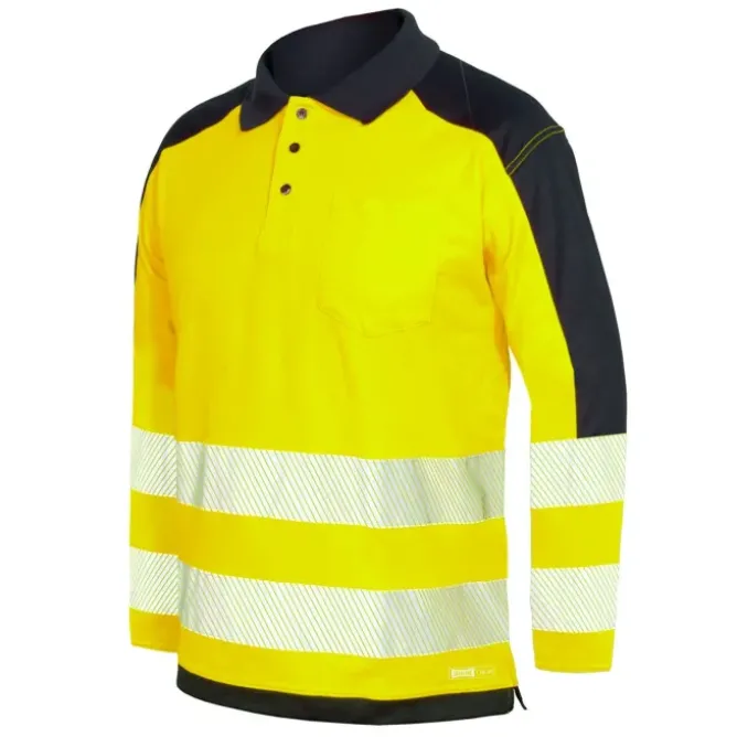 Polo manica lunga Alta Visibilità con bande segmentate termosaldate Issa Line HV 08194N